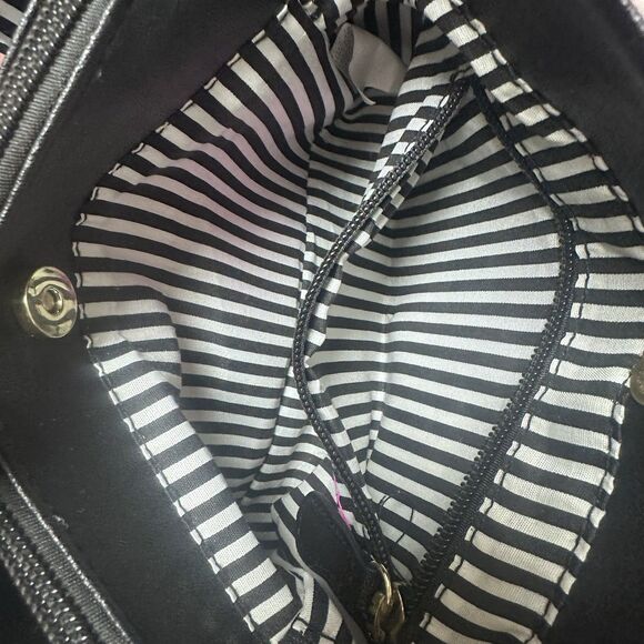Betsey Johnson Luv Black Cat Crossbody Purse Pink Striped Handbag Designer Glam - Picture 10 of 12